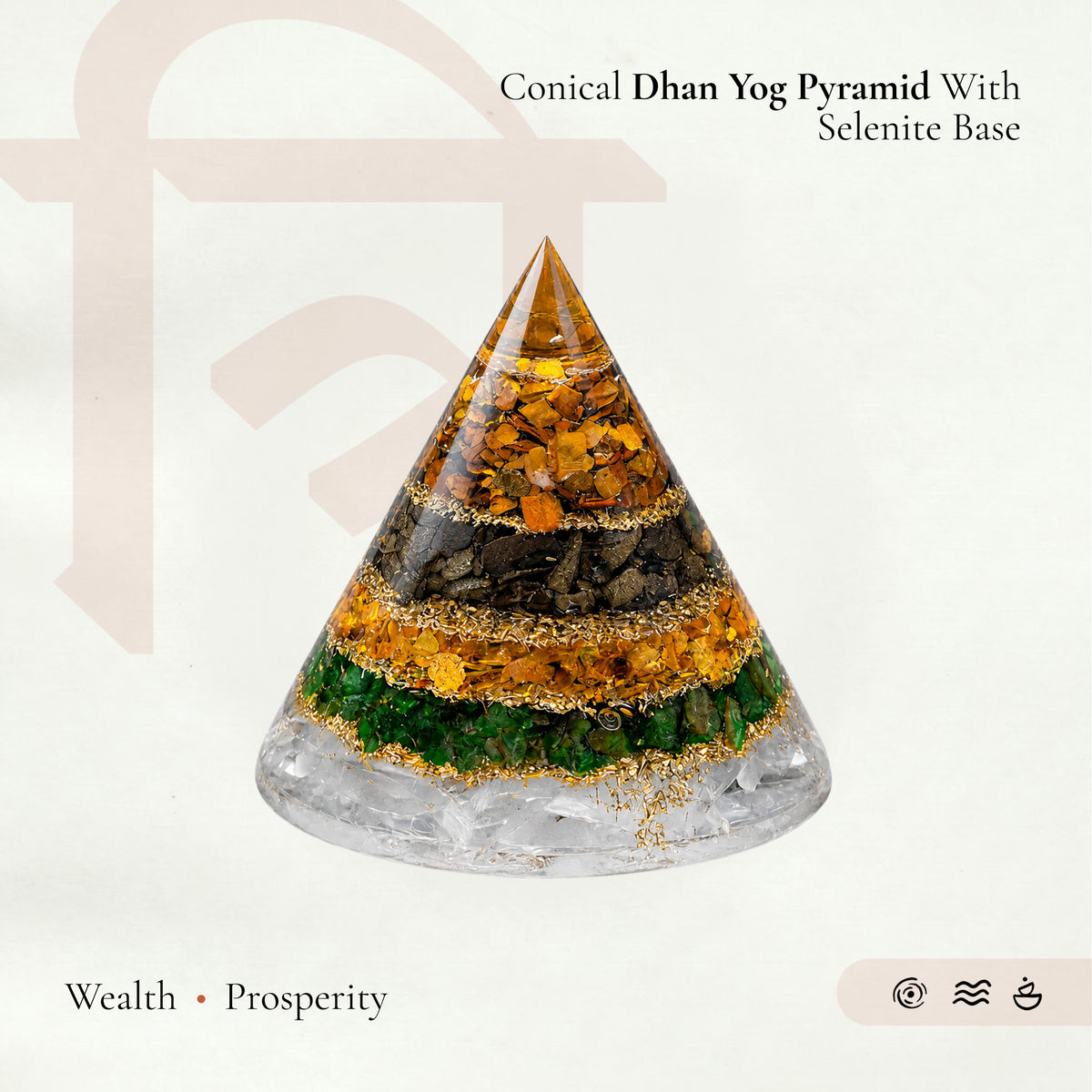 Vastu Conical Dhan Yog Pyramid with Selenite Base