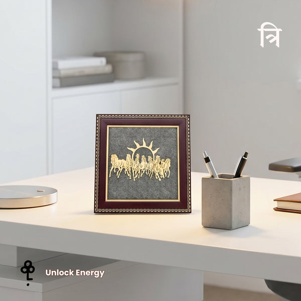 Vastu 7 Horses on Raw Pyrite Frame