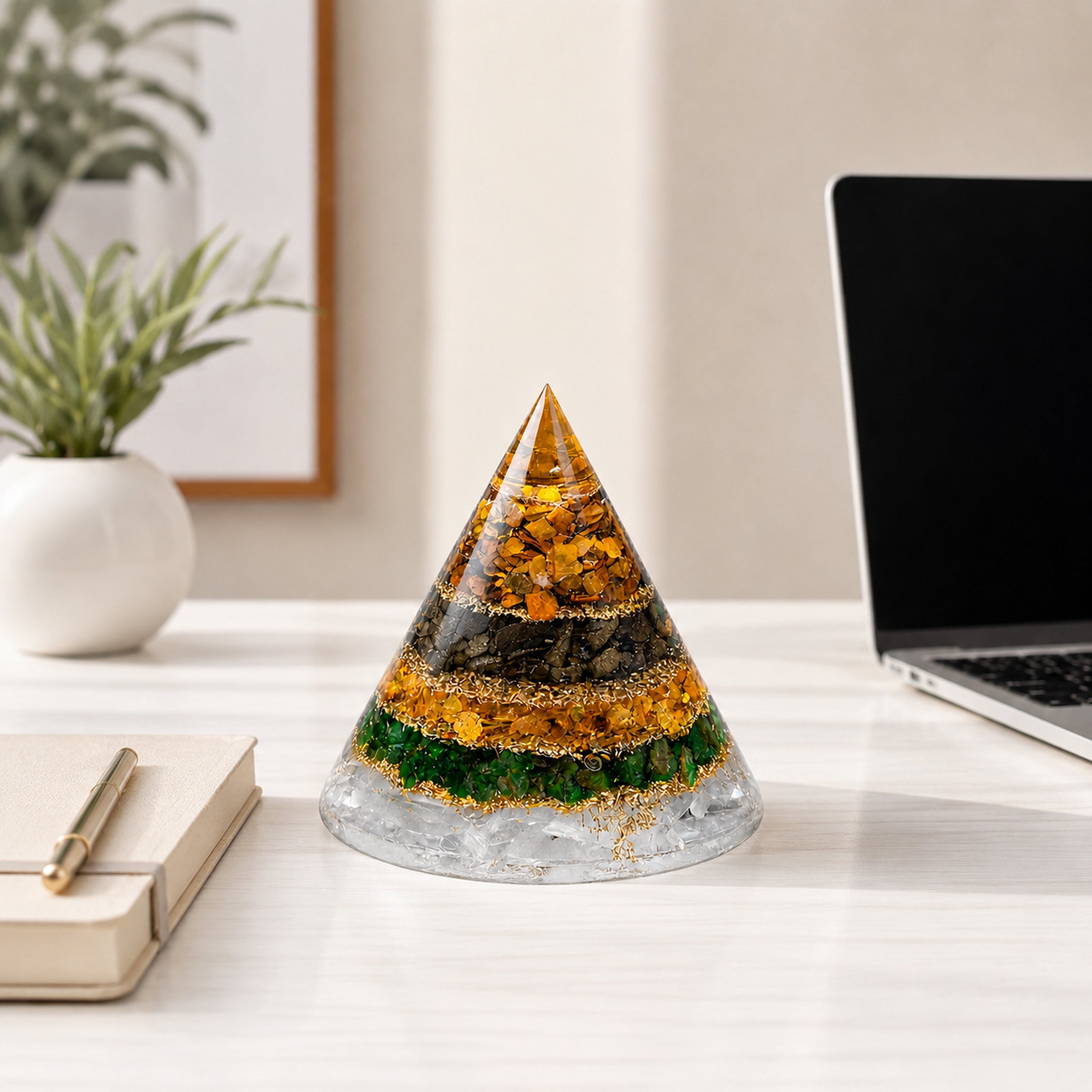 Vastu Conical Dhan Yog Pyramid with Selenite Base